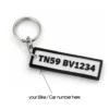 Custom vehicle number keychain front side with TN59 BV1234 embossed on rectangular 3D printed tag